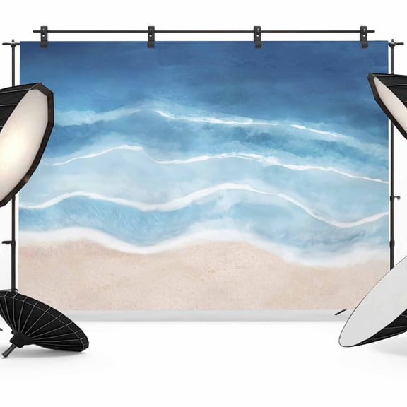 Summer Blue Beach Photography Backdrop 7x5FT, Coastal Nautical Watercolor Gradient Ocean Sea Waves Photo Backdrops, Background for Photography Studio Photo Studio Background, Back Drop for Photoshoot