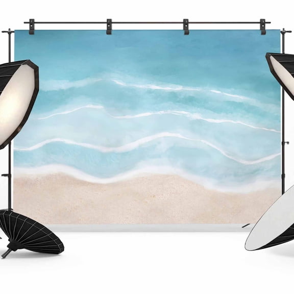 Summer Blue Beach Photography Backdrop 7x5FT, Coastal Nautical Watercolor Gradient Ocean Waves Photo Backdrops, Background for Photography Studio Photo Studio Background, Back Drop for Photoshoot