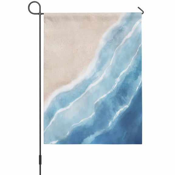 Summer Blue Beach Wave Garden Flag 12 x 18 Inches, Coastal Nautical Watercolor Gradient Ocean Sea Weather Proof Outdoor Patio Flags Double Sided Small Garden Decoration for Yard Outside Home