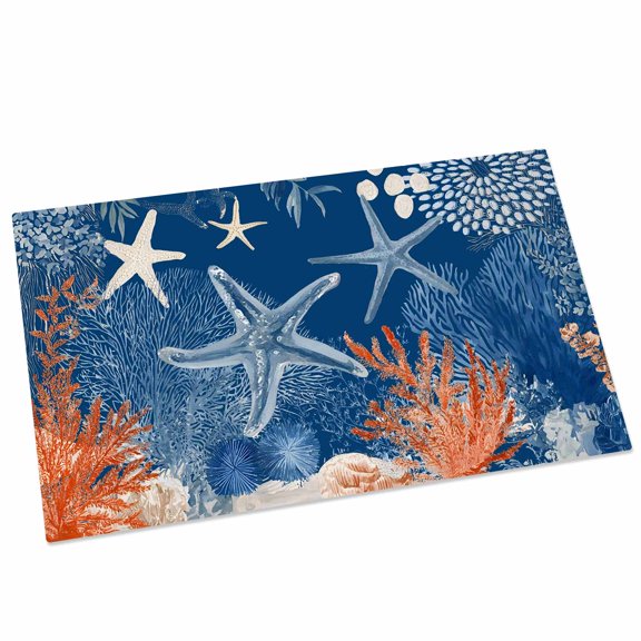Summer Blue Ocean Door Mat 20x31.5 Inch Vintage Nautical Sea Orange Blue Starfish Coral Shell Entryway Rug with Non-Slip Rubber, Front Door Mat Indoor Floor Mats for Living Room Bathroom Bedroom