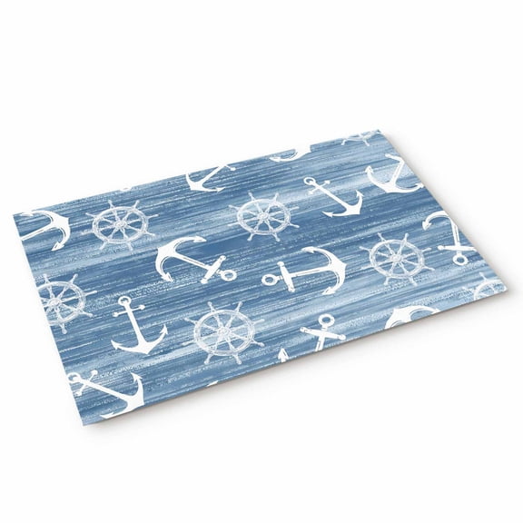 Summer Blue Ocean Door Mat Vintage Nautical Sea Watercolor Anchor Rudder Non Slip Absorbent Entrance Mat Washable Low Profile Indoor Doormat for Front Door Entryway Entry 16"x24"
