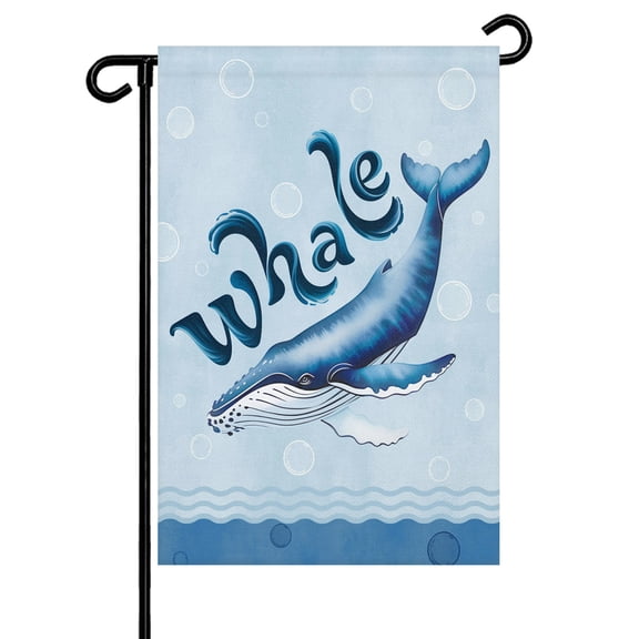 Summer Blue Ocean Whale Garden Flag 12x18 Inch Nautical Watercolor Sea Waves Bubble Double Sided Small Decorative Garden Flags for Outside, Outdoor Yard Porch Lawn Decoration