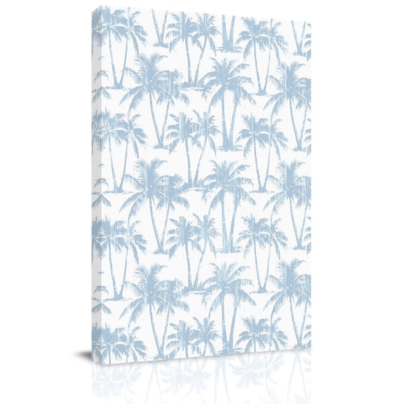 Summer Blue Palms Canvas Wall Art for Living Room, Nautical Coastal Boho Beach Watercolor Light Blue Tree Wall Decor Framed Artwork Pictures Ready to Hang for Bedroom Office Home Decor