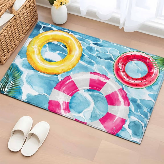 Summer Blue Pool 2'x3' Washable Rug, Ocean Beach Swimming Ring Vintage Non-Slip Soft Doormat Area Rugs for Entrance Bathroom Bedsides, Front Doormat Carpet for Kitchen Bedroom, Entryway Floor Mat