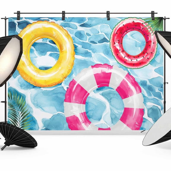 Summer Blue Pool Backdrop for Photoshoot,Photography Photo Studio Background Wall Backdrop,Ocean Beach Swimming Ring Vintage Back Drop Banner Panel for Portraits Wedding Party Live Streaming 7x5Ft
