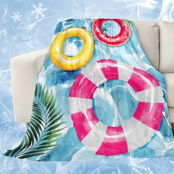 Summer Blue Pool Cooling Blanket, Lightweight Breathable Summer Throw Blanket with Double Sided Cold Effect,Ocean Beach Swimming Ring Vintage Picnic Beach Blankets Bed Sheet for Hot Sleepers 30"x40"