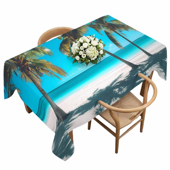 Summer Blue Rectangle Tablecloth Beach Palm Trees Sad Sea Horizon Sky Waterproof Wrinkle Free Soft Table Cloth Spill-Proof Washable Table Cover for Dining Party Picnic 60 x 120 Inch