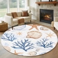 thumbnail image 1 of Summer Blue Round Living Room Rugs 5 ft, Yellow Coral Shell Starfish Marine Life Coastal Washable Area Rug with Non-Slip Sturdy Edge Binding Round Carpet for Entryway Kitchen Bedroom Bathroom, 1 of 9