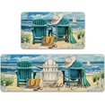 thumbnail image 1 of Summer Blue Sea Chairs Beach Decorative Kitchen Rugs Set of 2, Ocean Seagull Sailboat Kitchen Mat Coastal Non-Slip Floor Mat, Nautical Home Kitchen Decorations 17x30 and 17x47 Inch, 1 of 6