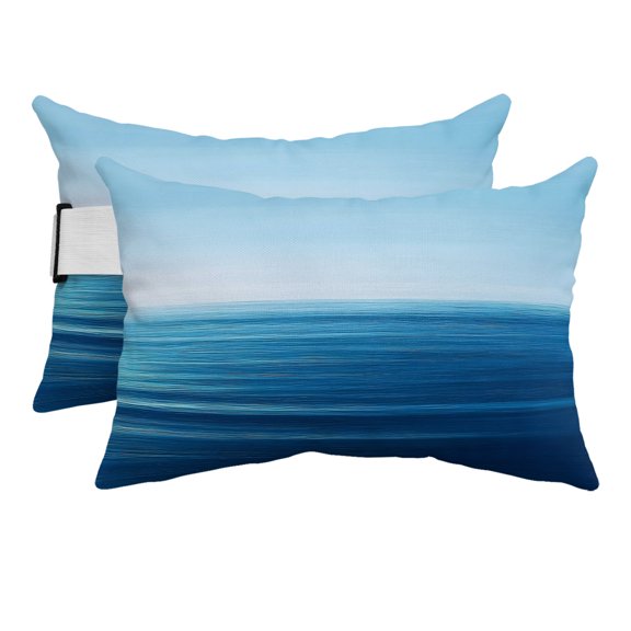 Summer Blue Sea Ocean Outdoor Pillow for Chaise Lounge Chair,Tranquility Minimalist Style Waterproof Headrest Lumbar Pillows with Insert&Elastic Strap for Patio Pool Garden Chairs Decor,2 Pack
