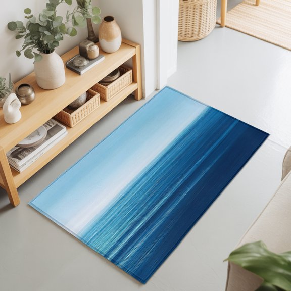 Summer Blue Sea Ocean Rectangle Area Rug 2x3ft,Living Room Rug Non-Slip Washable Circle Rugs Pad,Tranquility Minimalist Style Soft Floor Carpet for Bedroom Dining Room