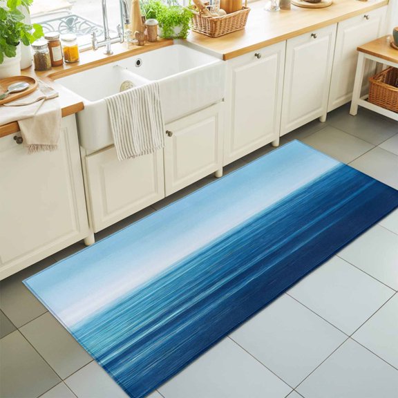 Summer Blue Sea Ocean Rectangle Area Rug 2x6ft,Living Room Rug Non-Slip Washable Circle Rugs Pad,Tranquility Minimalist Style Soft Floor Carpet for Bedroom Dining Room