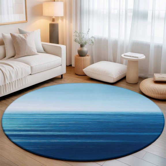 Summer Blue Sea Ocean Round Rug 5ft Tranquility Minimalist Style Washable Area Rugs for Living Room Bedroom Entryway Non Slip Entrance Door Mat Indoor Floor Carpet