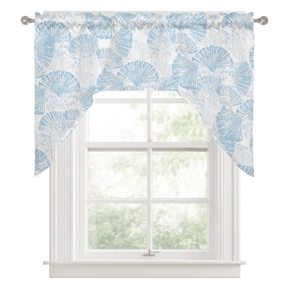 Summer Blue Sea Shell Swag Curtain Valance for Windows, Nautical Coastal Abstract Ocean Seashell Swag Curtains Drapes Rod Pocket for Kitchen Bathroom Small Window, 1 Panel 56x36in