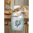thumbnail image 1 of Summer Blue Sea Turtles Colorful Coral Table Runner 13x60in Non-Slip Cotton Linen Table Runners, Marine Life Dresser Scarves TableRunner for Dinner Kitchen Dining Wedding Party, 1 of 9