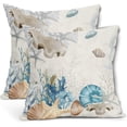 thumbnail image 1 of Summer Blue Seashell Square Pillow Covers 16X16 Inch Starfish Coral Ocean Beach Decorative Cotton Linen Coastal Seasonal Pillow Cases Set of 2 Holiday Home Decor for Sofa Couch Cushion Outdoor, 1 of 6