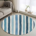 thumbnail image 1 of Summer Blue Stripes Round Living Room Rugs 4 ft, Watercolor Ocean Coastal Retro Linen Washable Area Rug with Non-Slip Sturdy Edge Binding Round Carpet for Entryway Kitchen Bedroom Bathroom, 1 of 9
