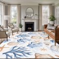 thumbnail image 1 of Summer Blue Washable Living Room Rugs 5'x8', Yellow Coral Shell Starfish Marine Life Coastal Low Pile Throw Large Area Rug Non-Slip Sturdy Edge Binding Carpet for Living Room Kitchen Office, 1 of 9