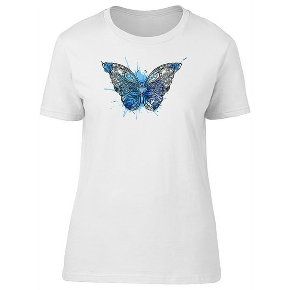 Summer Blue Watercolor Butterfly T-Shirt Women -Image by Shutterstock, Female Medium