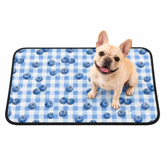 Summer Blueberry Washable Pee Pads for Dogs Country Farm Picnic Fruit Blue Plaid Gingham Non-Slip Pet Pads Waterproof Puppy Training Mat Soft Dogs Cats Pee Mat for Bed Crate Playpen 24"x18"