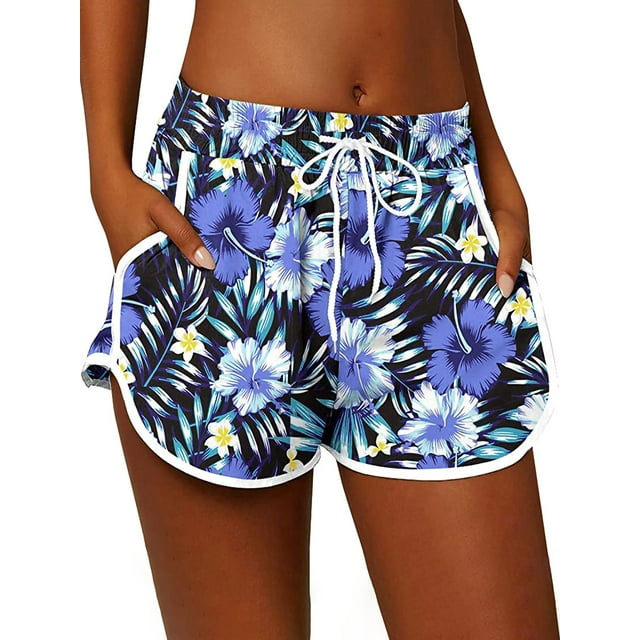Summer Board Shorts for Women Boho Floral Beachwear Tankini Bikini Bottoms Swim Trunks Loose