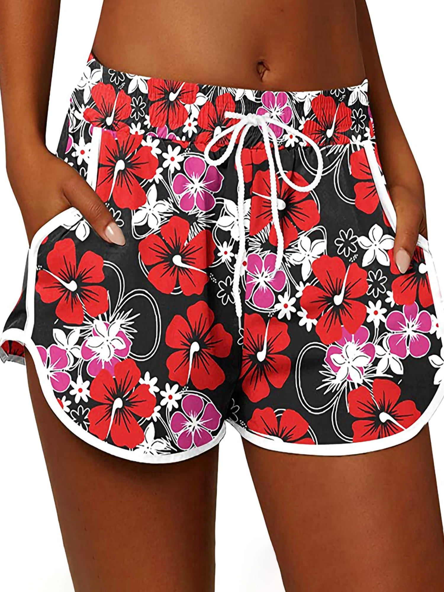 Summer Board Shorts for Women Boho Floral Beachwear Tankini Bikini Bottoms  Swim Trunks Loose Casual Swimwear Holiday Hawaiian Shorts