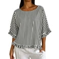 thumbnail image 1 of Summer Boatneck Striped Elegant Tops for Women Loose Fit Casual Ruffle Elbow Sleeve Tee Trendy Outdoor T-Shirts for 2026, 1 of 8