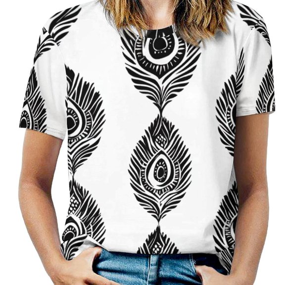 Summer Bohemian Pattern Tops for Womens, Casual Vintage Short Sleeve T-Shirt, Loose Round Neck Elastic Tee
