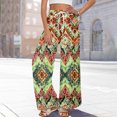 thumbnail image 1 of Summer Bohemian Wide Leg Lounge Pants Women Retro Patchwork Print Elastic Drawstring Waist Flowy Palazzo Pants with Storage Pockets Green M, 1 of 8