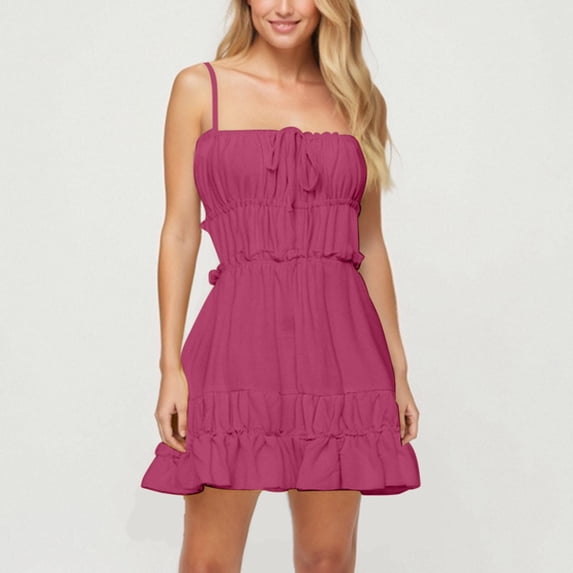 Summer Boho Dresses For Women 2026 Casual Sleeveless Solid Camis Backless High Waist Mini Tank Dress Summer Fashion Outfits — XL