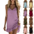 thumbnail image 1 of Summer Boho Dresses For Women 2026 Cotton And Linen V-neck Suspender Long Dress With Thin Shoulder Straps Coverup Summer Dresses, 1 of 7