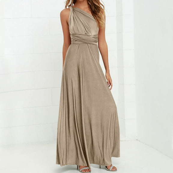 Summer Boho Dresses For Women 2026 Solid Color Multi Wearing Multi Rope Backless Bandage Long Tank Dress Summer Fashion Outfits β Brownβ£XL