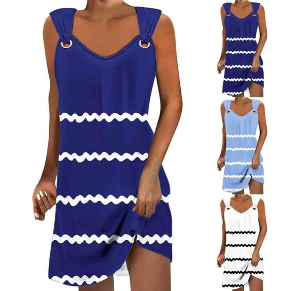 Summer Boho Dresses for Women 2024 Plus Size Comfort Printed Sleeveless V-Neck Dress