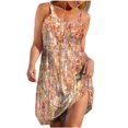 thumbnail image 1 of Summer Boho Dresses for Women 2024 Plus Size Printed Round Neck Pleated Vacation Style Dress, 1 of 5