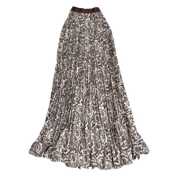 Summer Boho Floral Maxi Skirts for Women High Waist Flowy Beach Vacation Elastic Waisted Pleated Long Skirt Coffee One Size