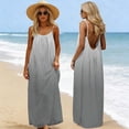 thumbnail image 1 of Summer Boho Long Dress Womens Sleeveless Backless Spaghetti Strap Cami Flowy Maxi Sundress for Summer Beach Holiday Wear Gray S, 1 of 9