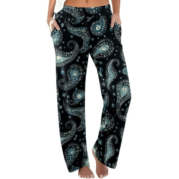 Summer Boho Palazzo Pants High Waist Wide Leg Floral Casual Trousers With Pockets