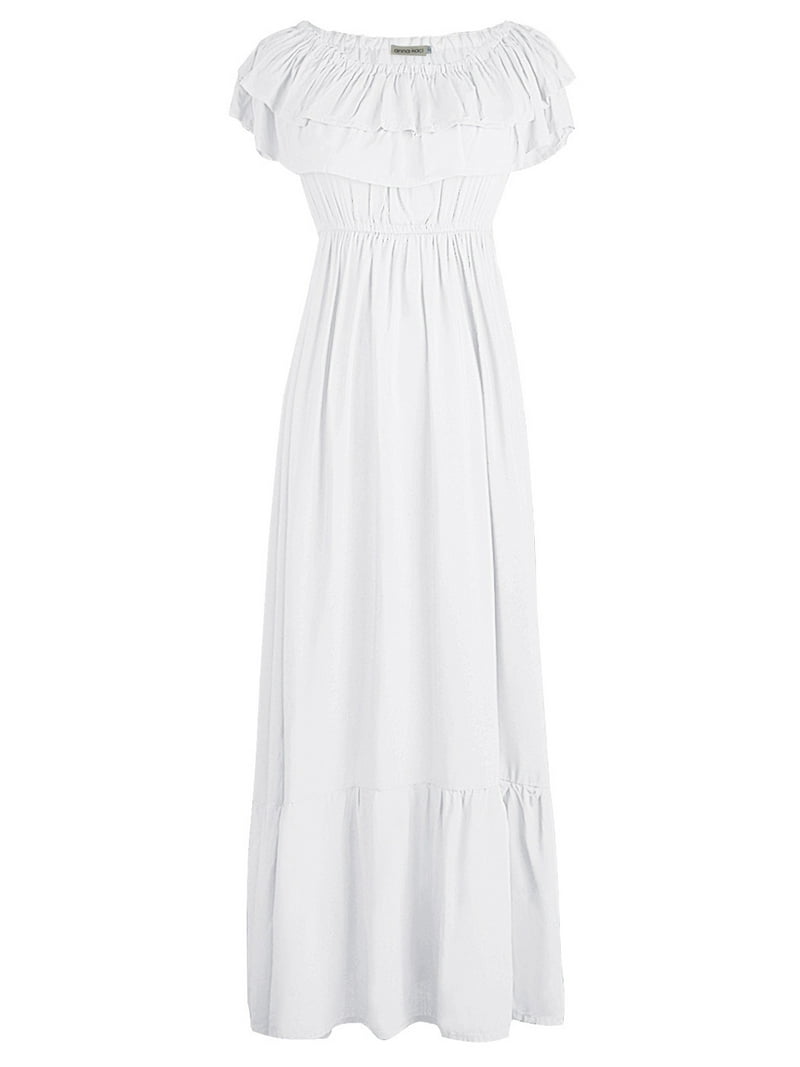 Summer Boho Peasant Ruffle Stretchy Short Sleeve Long Beach Maxi Dress for  Women - Walmart.com
