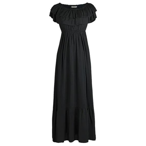 Summer Boho Peasant Ruffle Stretchy Short Sleeve Long Beach Maxi Dress for Women