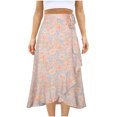 thumbnail image 1 of Summer Boho Skirts Women High Waist Floral Print Pleated Maxi Skirt Casual Flowy Swing A Line Irregular Beach Skirts, 1 of 6