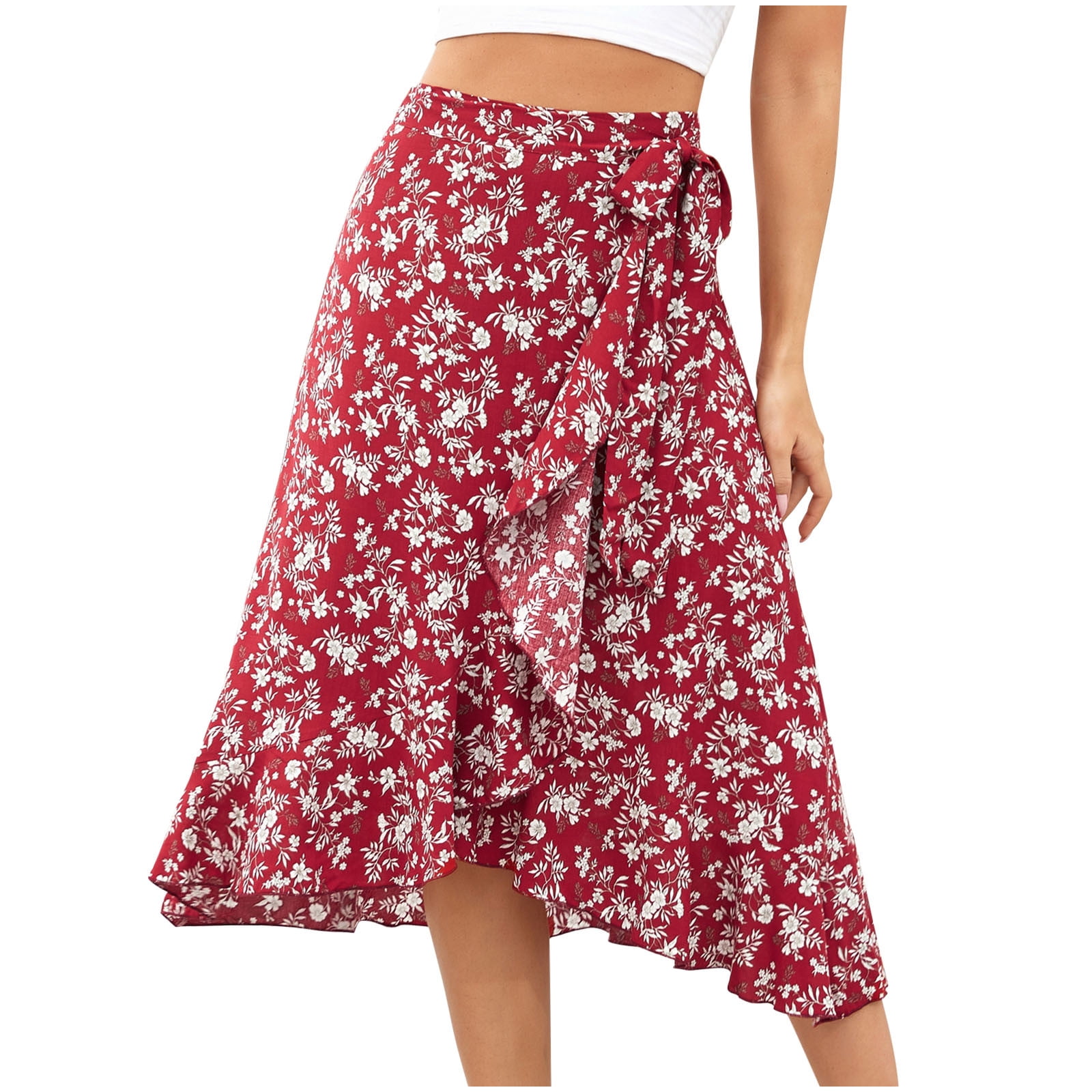 Summer Boho Skirts Women High Waist Floral Print Pleated Maxi Skirt
