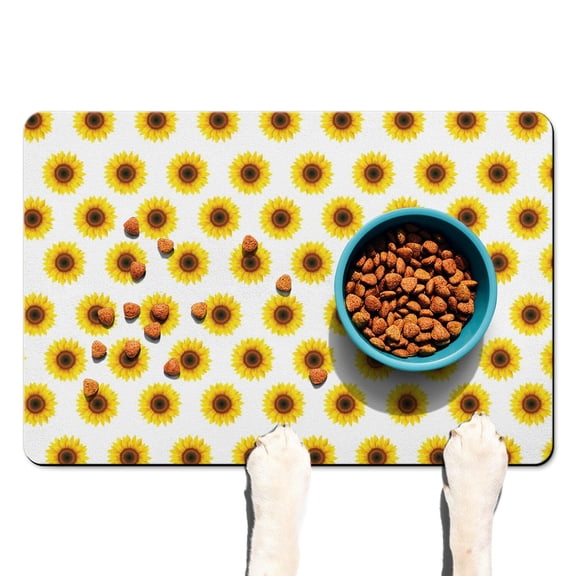 Summer Boho Sunflower Pet Mat - Waterproof Dog Food Spill Mat with Country Floral Theme, Multi-Layer Protection