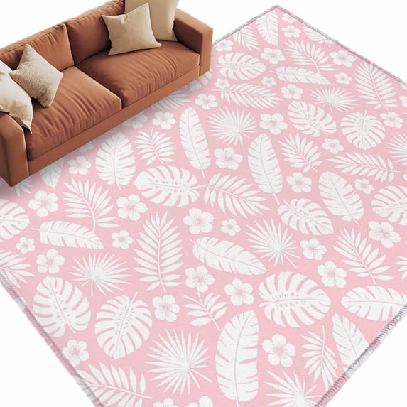 Summer Botanical Area Rug 6x9 Washable Rug Non Slip Tropical Plants Leaves Flower Pink Large Area Rug Soft Stainresistant Indoor Floor Carpet for Living Room Bedroom Home Office Dining Room Nursery