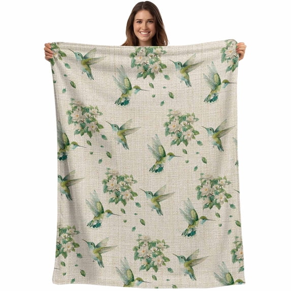 Summer Botanical Blanket Soft Cozy Warm Throw Blanket for Couch, Plush Fuzzy Flannel Fleece Blankets for Sofa, Green Spring Floral Birds Rustic Bed Blankets Lightweight Gifts for Women, 40"x50"