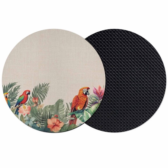 Summer Botanical Coasters Set of 2, Soft Absorbent Coasters for Drinks, Tropical Plants Birds Farmhouse Non-Slip Cup Coaster Mat with Rubber Bottom for Home Kitchen Desk Coffee Bar Table Decor 4"