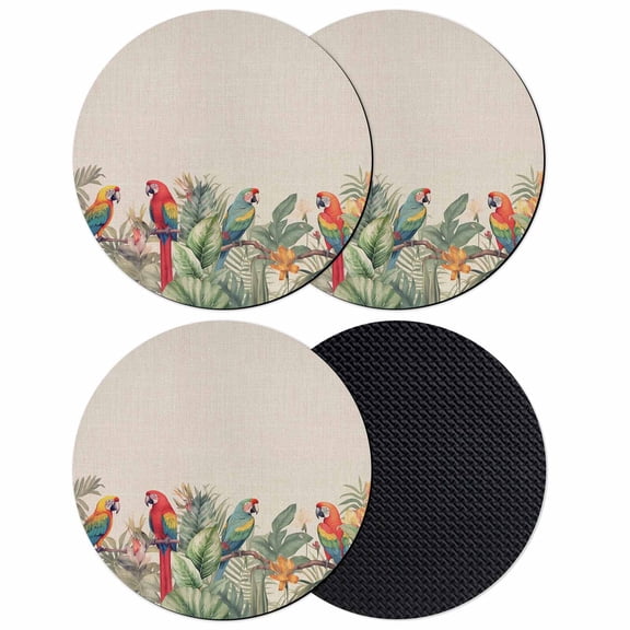 Summer Botanical Coasters Set of 4, Soft Absorbent Coasters for Drinks, Rustic Tropical Plants Birds Non-Slip Cup Coaster Mat with Rubber Bottom for Home Kitchen Desk Coffee Bar Table Decor 4"