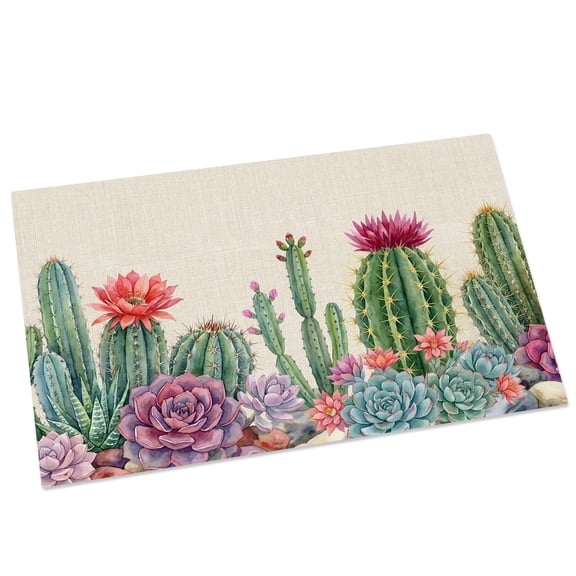 Summer Botanical Door Mat 20x31.5 Inch Tropical Saguaro Opuntia Cactus Linen Texture Entryway Rug with Non-Slip Rubber, Front Door Mat Indoor Floor Mats for Living Room Bathroom Bedroom Home Office