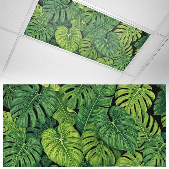 Summer Botanical Fluorescent Light Covers Watercolor Green Monstera Deliciosa Tropical Plants Magnetic Light Filters Ceiling Lighting Panel Shade for Classroom Office Home 2 x 4 ft, 1 Pack