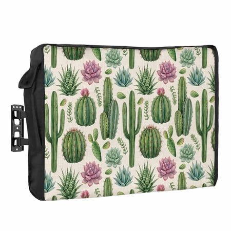 Summer Botanical Outdoor TV Cover 30 to 32 inch Weatherproof Waterproof, Tropical Saguaro Opuntia Green Cactus Farmhouse TV Enclosures with Remote Control Pocket Flat Screen Protector for Outside