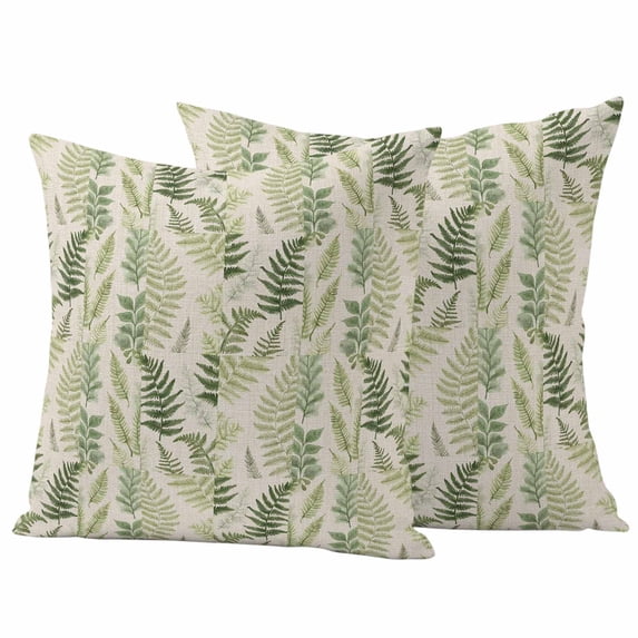 Summer Botanical Outdoor Waterproof Pillow Covers, Green Palm Leaves Vintage Decorative Square Throw Pillowcase Sofa Cushion Sham for Patio/Couch/Chair, 24"x24" 2 Pack